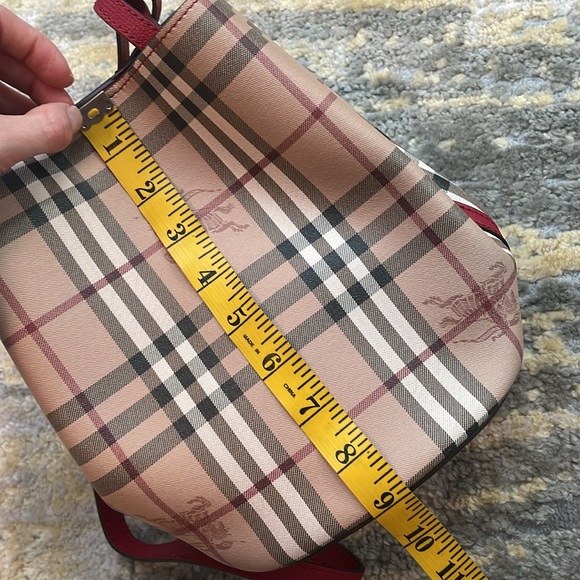 Burberry Haymarket Check Poppy Red Bucket Bag - Picture 9 of 10
